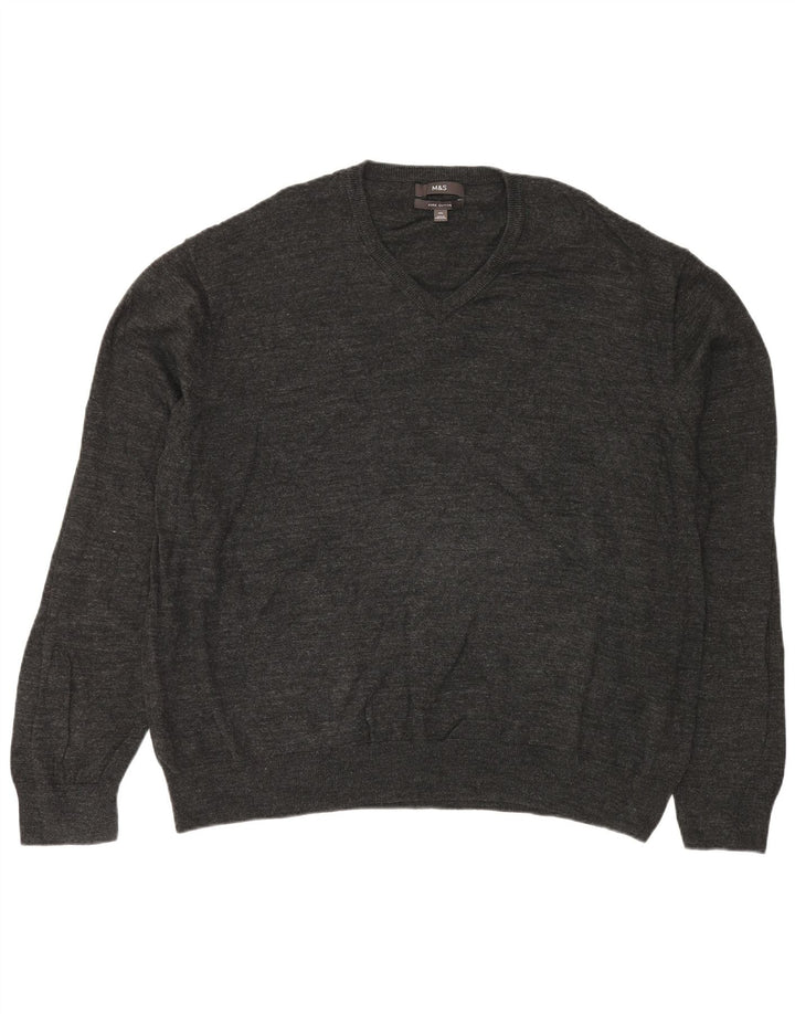 Marks & Spencer Herren-Pullover mit V-Ausschnitt, 4XL, graue Baumwolle