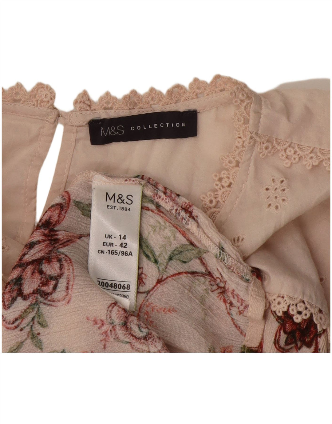 Marks & Spencer Damen-Blusenoberteil UK 14 Mittelrosa geblümte Viskose