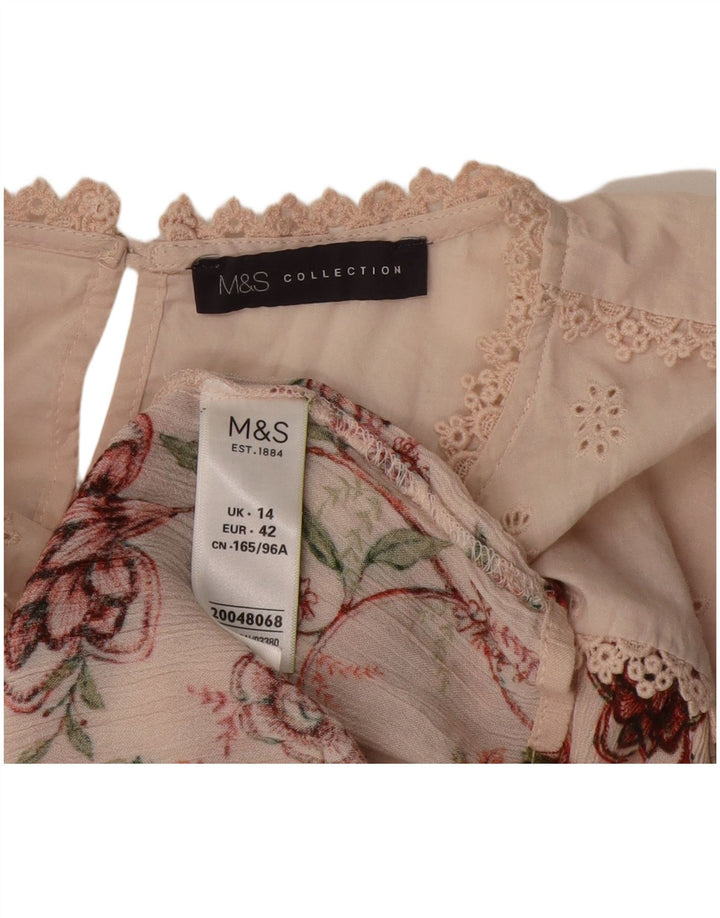 Marks & Spencer Damen-Blusenoberteil UK 14 Mittelrosa geblümte Viskose