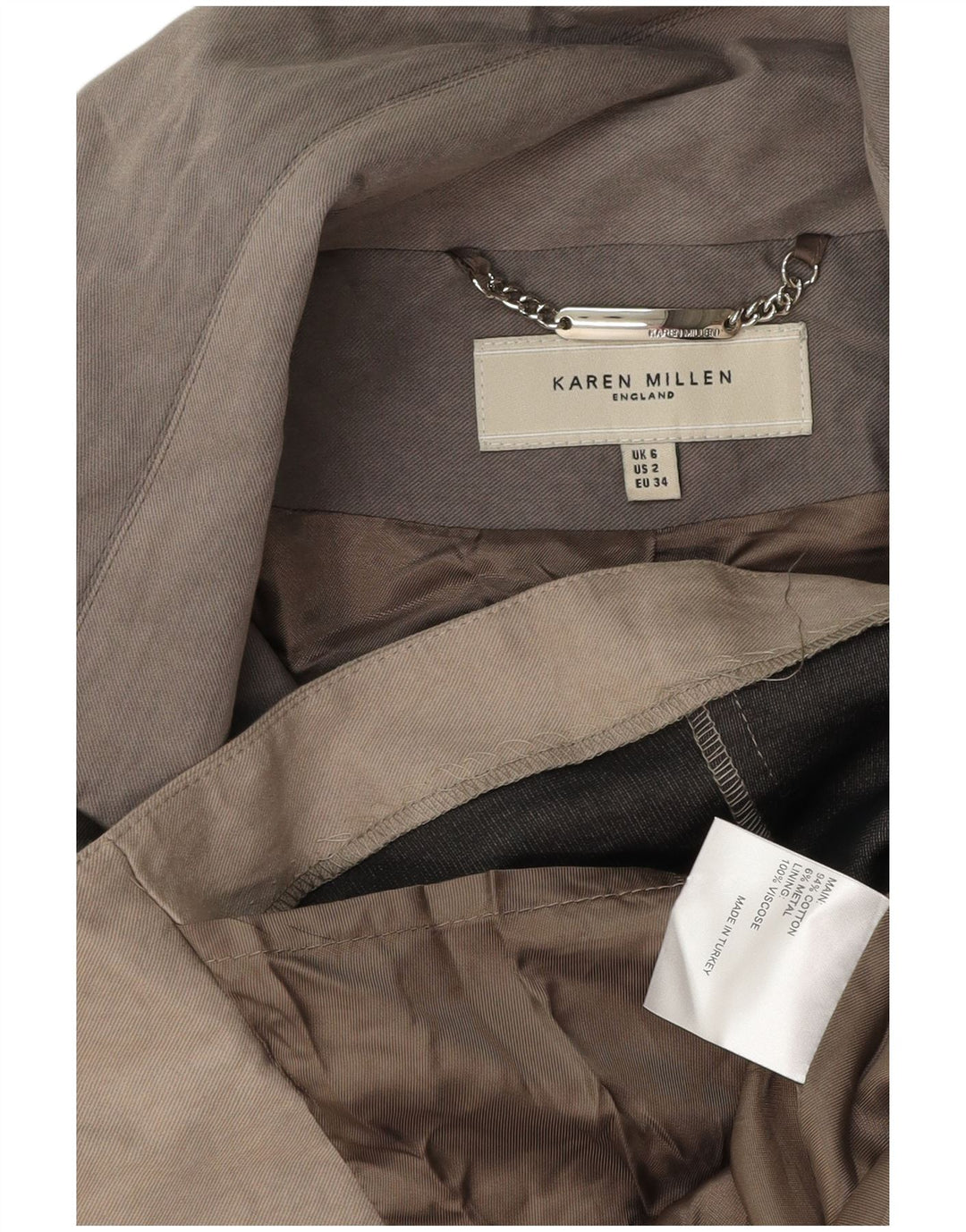 KAREN MILLEN Damen Trenchcoat UK 6 XS Graue Baumwolle