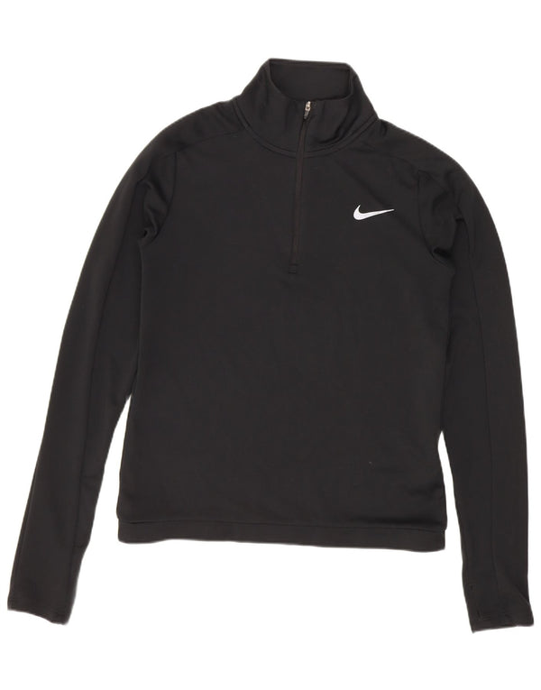 Nike Damen Dri Fit Loose Zip Neck Top Langarm UK 6 XS Schwarz Polyester