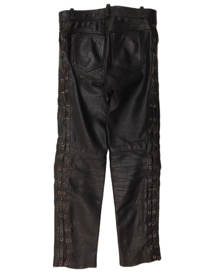 VINTAGE Gerade Herren-Lederhose W30 L30 Schwarz