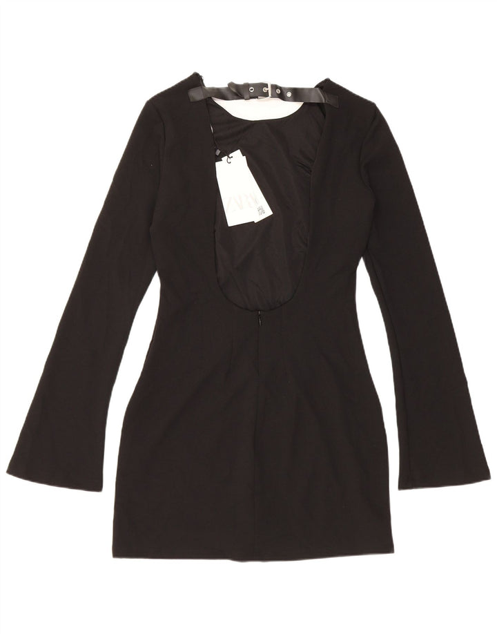 Zara Damen Langarm-Etuikleid UK 12 Medium Schwarz Polyester