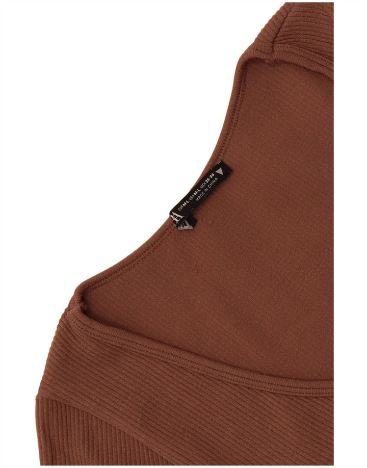 Zara Damen Crop T-Shirt Top UK 12 Mittelbraun