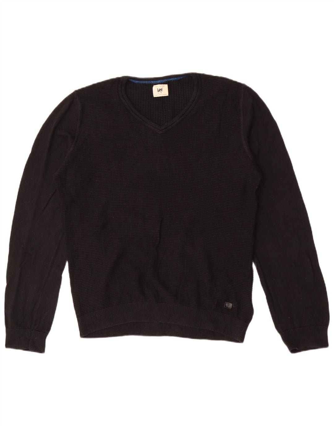 Lee Herren-Pullover mit V-Ausschnitt, Größe S, schwarze Baumwolle