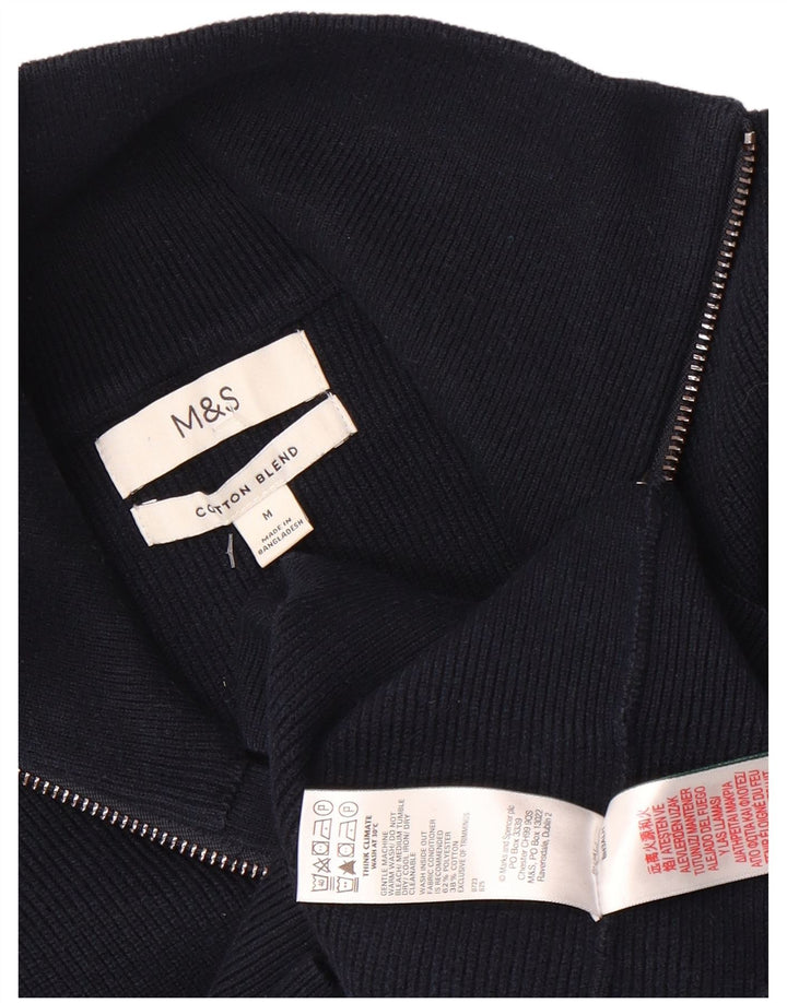 Marks & Spencer Herren-Pullover mit Reißverschluss am Hals, mittlerer Marineblau-Farbblock