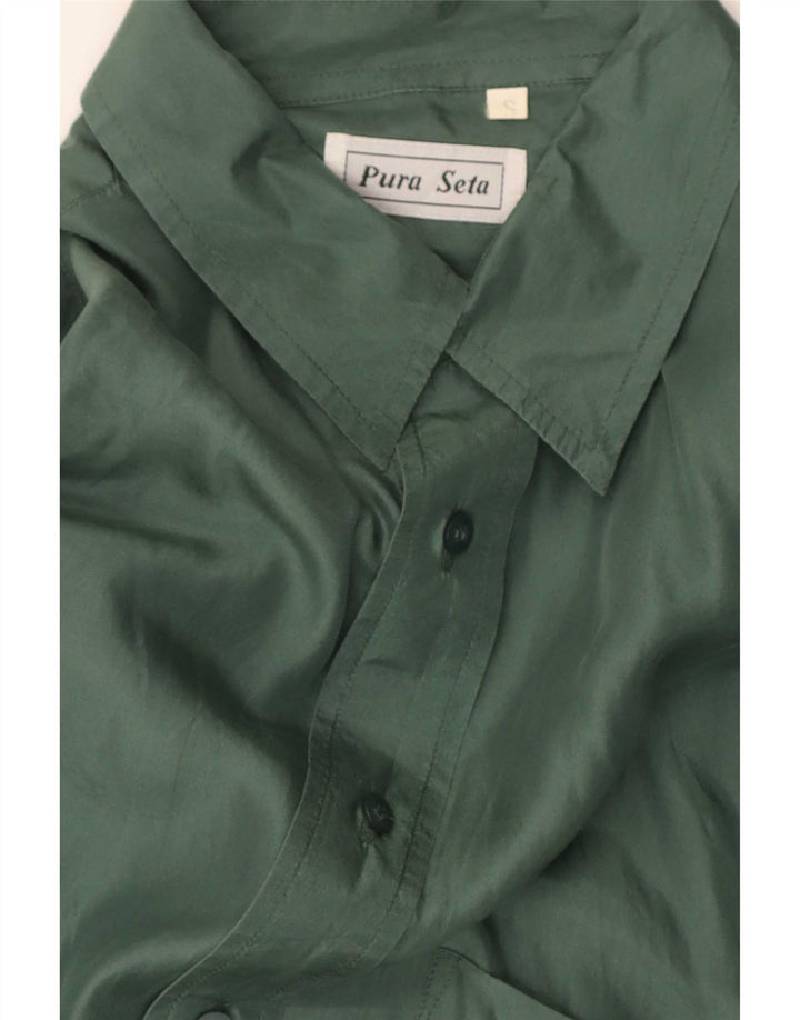 Vintage Herren Loose Fit Hemd Kleine grüne Seide