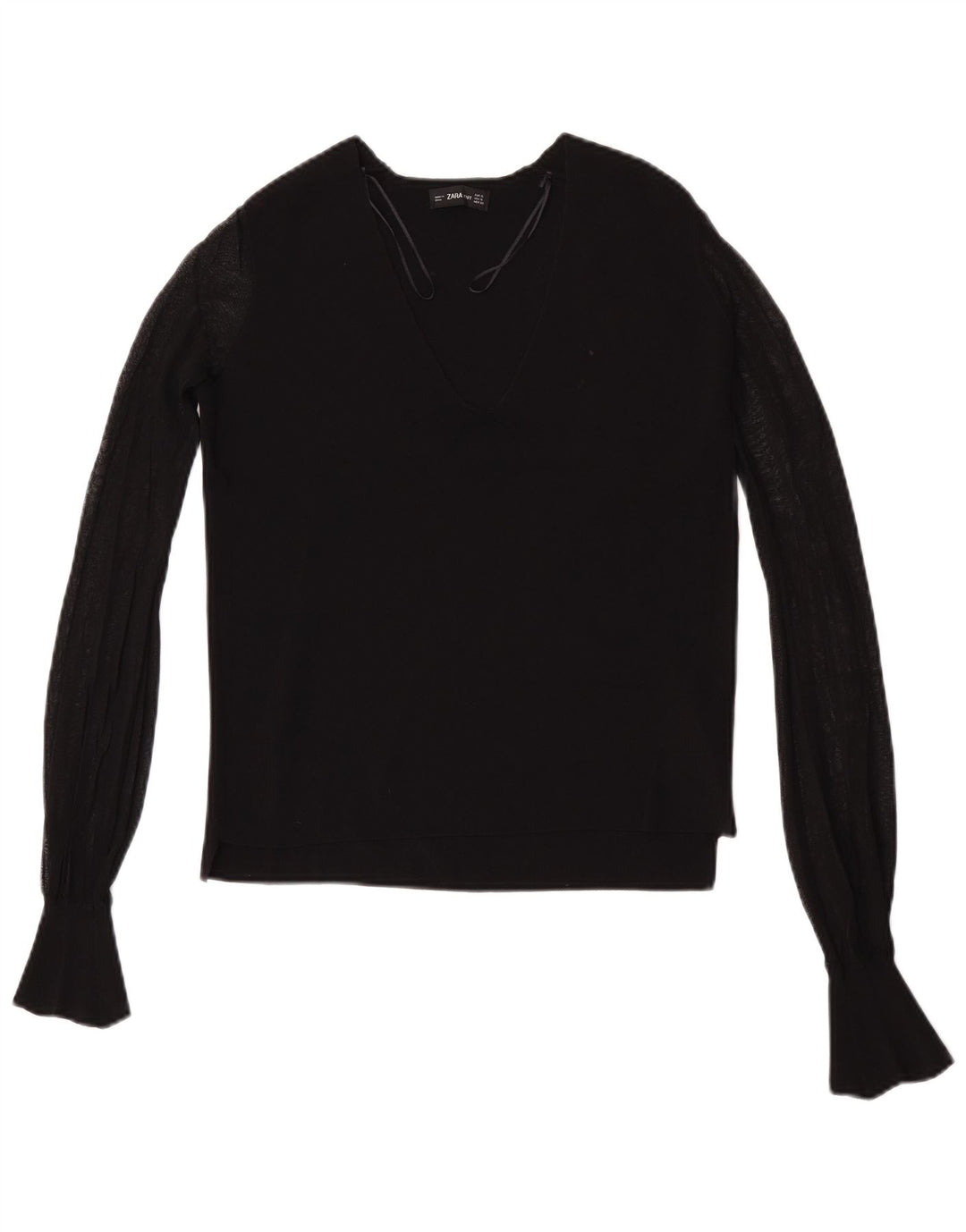 Zara Damen Top Langarm UK 10 Small Schwarze Viskose