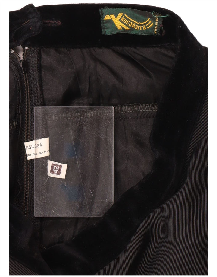 VINTAGE Damen-Stufenrock mit hoher Taille, Größe 42, mittelgroß, W26, schwarze Viskose