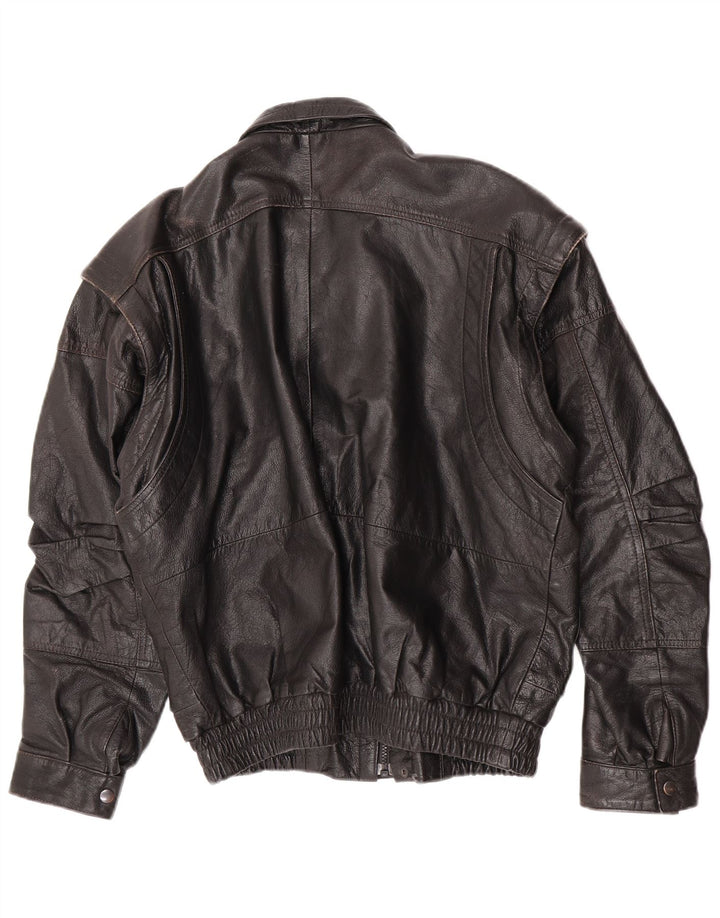 C&A Herren-Bomber-Lederjacke, Größe 40, großes schwarzes Leder