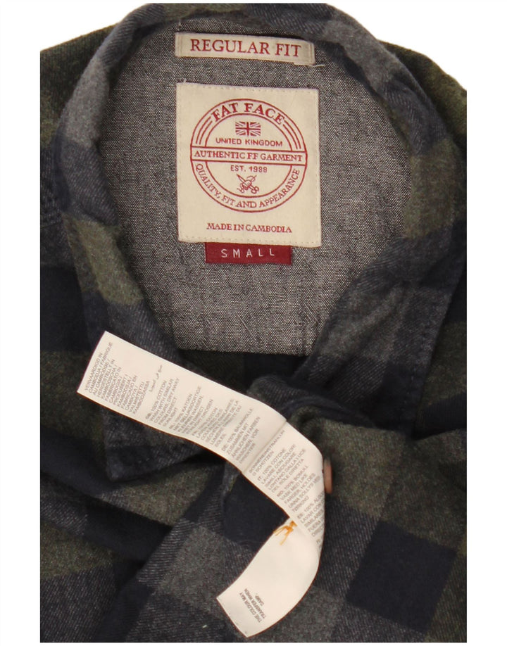 Fat Face Herren-Flanellhemd mit normaler Passform, Größe S, Marineblau, Gingham-Baumwolle