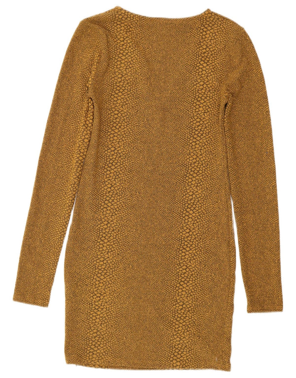 Langärmliges, figurbetontes Damenkleid von ZARA, Größe 36, kleines gelbes Tiermuster