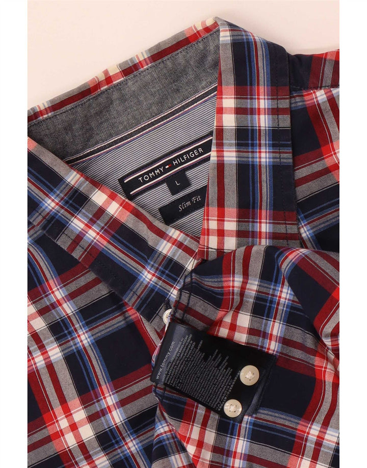 Tommy Hilfiger Herren-Slim-Fit-Hemd, groß, marineblau, kariert, Baumwolle