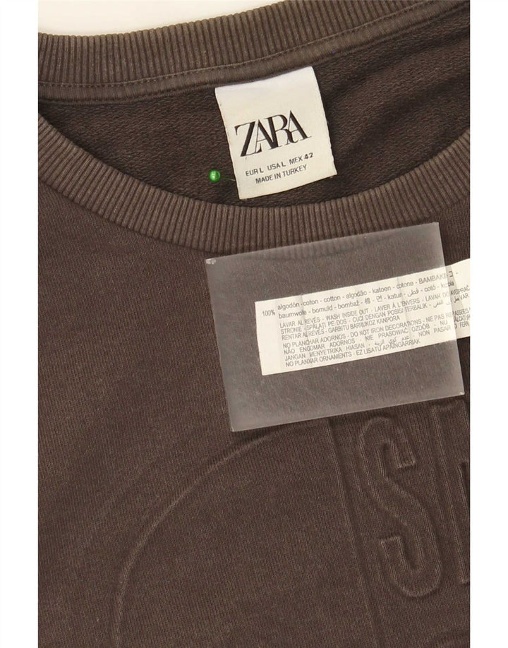 Zara Herren-Sweatshirt mit Grafik, groß, braune Baumwolle
