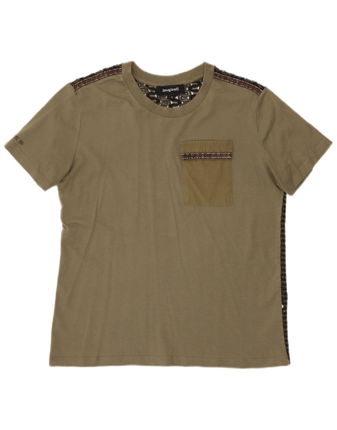 Desigual Damen T-Shirt Top UK 10 Small Khaki Polyester