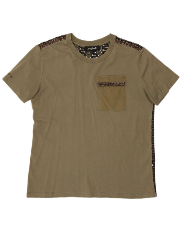 Desigual Damen T-Shirt Top UK 10 Small Khaki Polyester