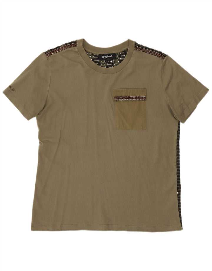 Desigual Damen T-Shirt Top UK 10 Small Khaki Polyester