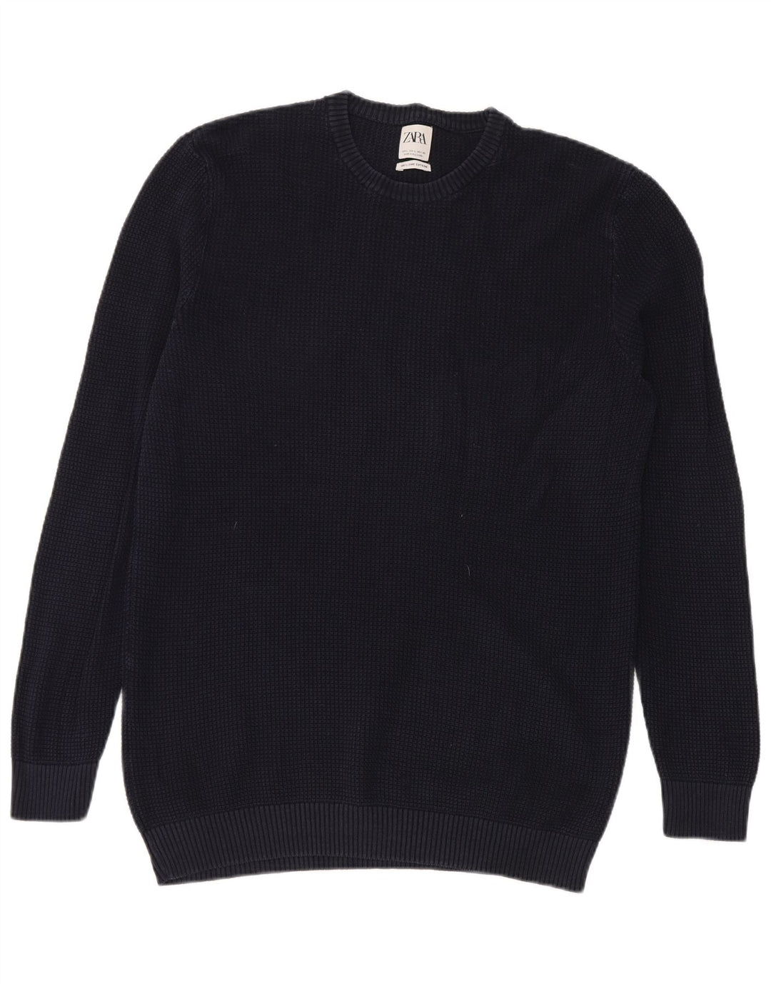 Zara Herren-Pullover mit Rundhalsausschnitt, groß, marineblaue Baumwolle