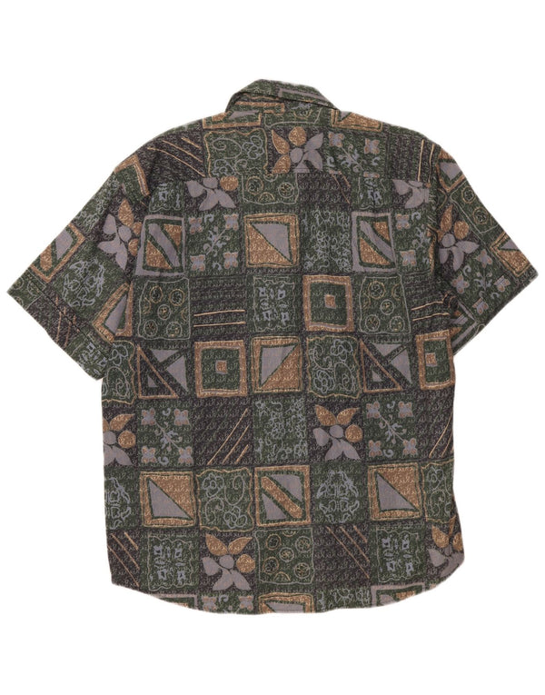 Bodoni Herren-Kurzarmhemd, Größe 41/42, groß, grüne Baumwolle mit Blumenmuster