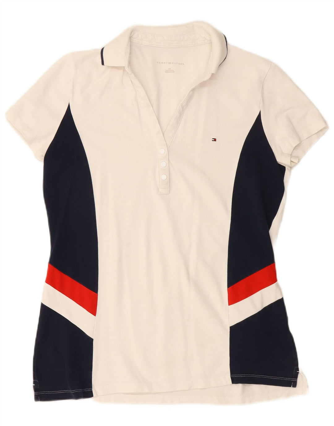 TOMMY HILFIGER Damen Poloshirt UK 14 Large Weiß Colourblock
