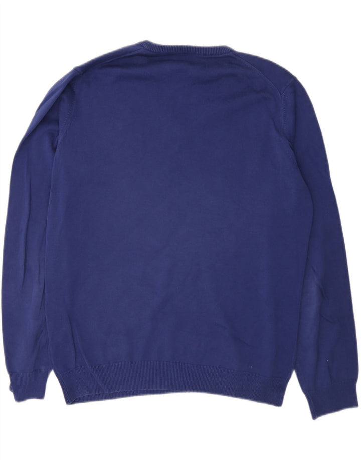 HENRY COTTONS Mens V-Neck Jumper Sweater Medium Navy Blue Cotton Vintage Henry Cottons and Second-Hand Henry Cottons from Messina Hembry 