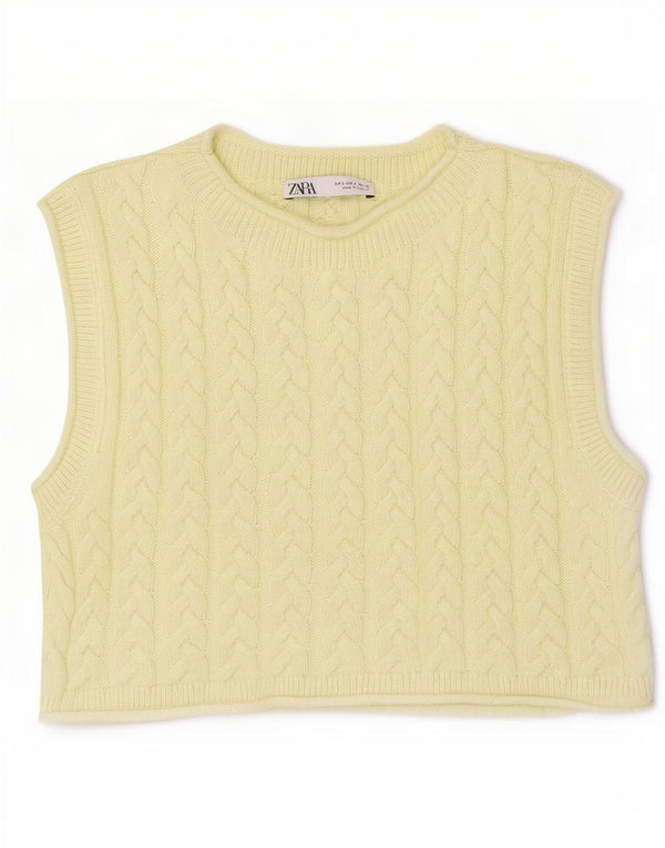 Zara Damen Crop Vest Tank Top UK 10 Small Gelbe Baumwolle