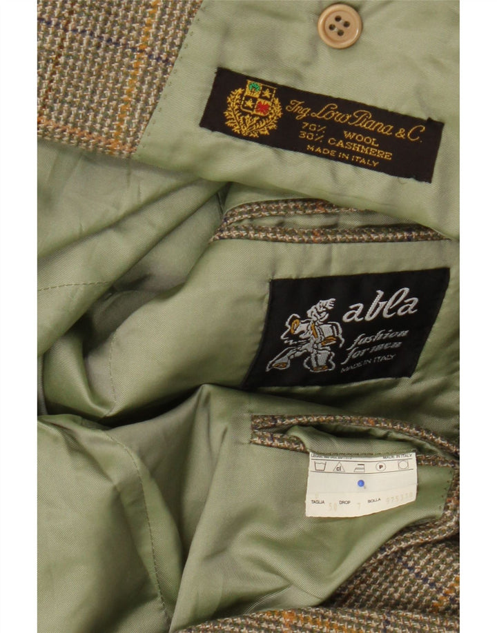 Abla Herren-Blazer mit 2 Knöpfen, IT 50, große grüne Wolle mit Hahnentrittmuster
