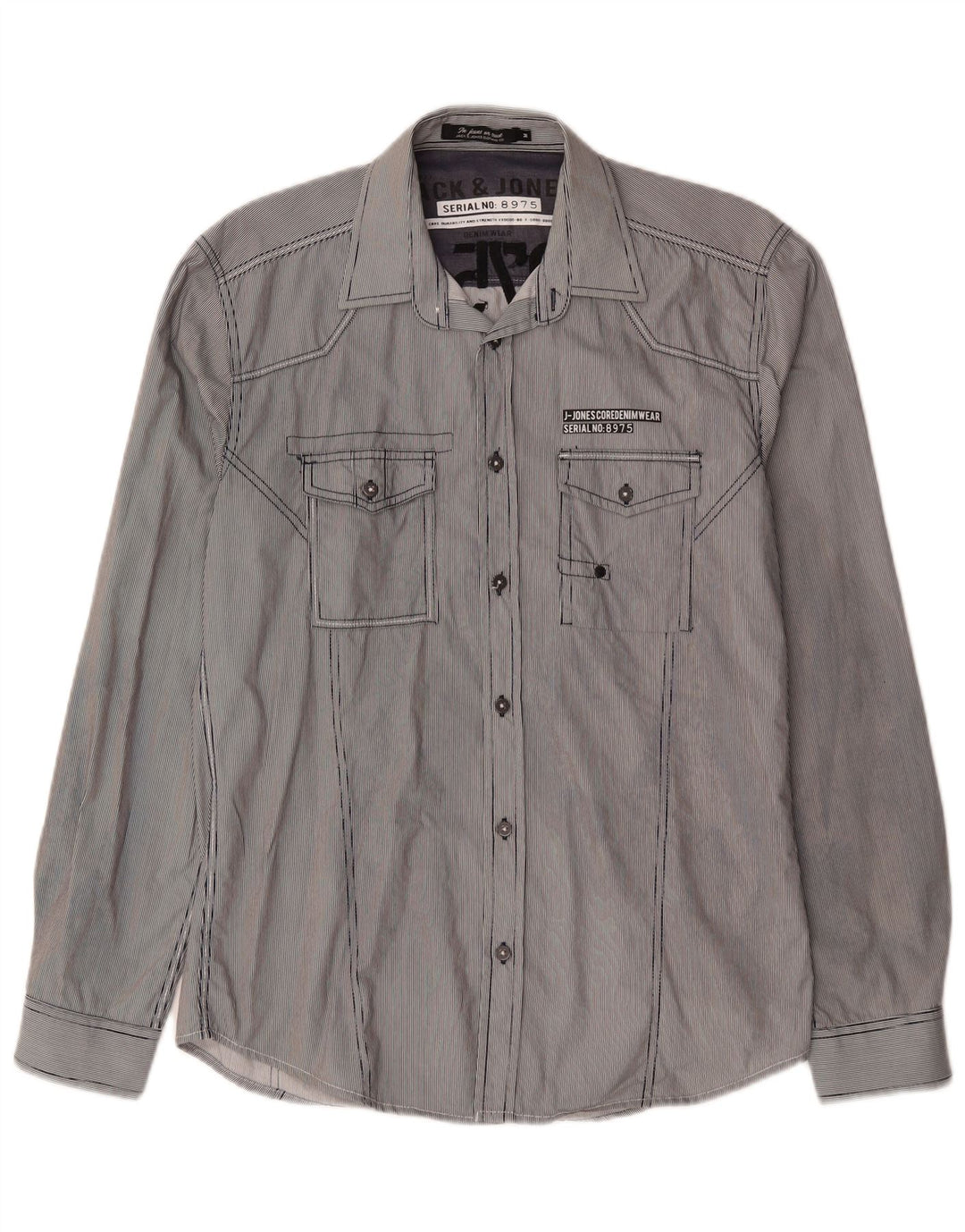 Jack & Jones Herren-Grafikhemd aus mittelblauer Nadelstreifen-Baumwolle