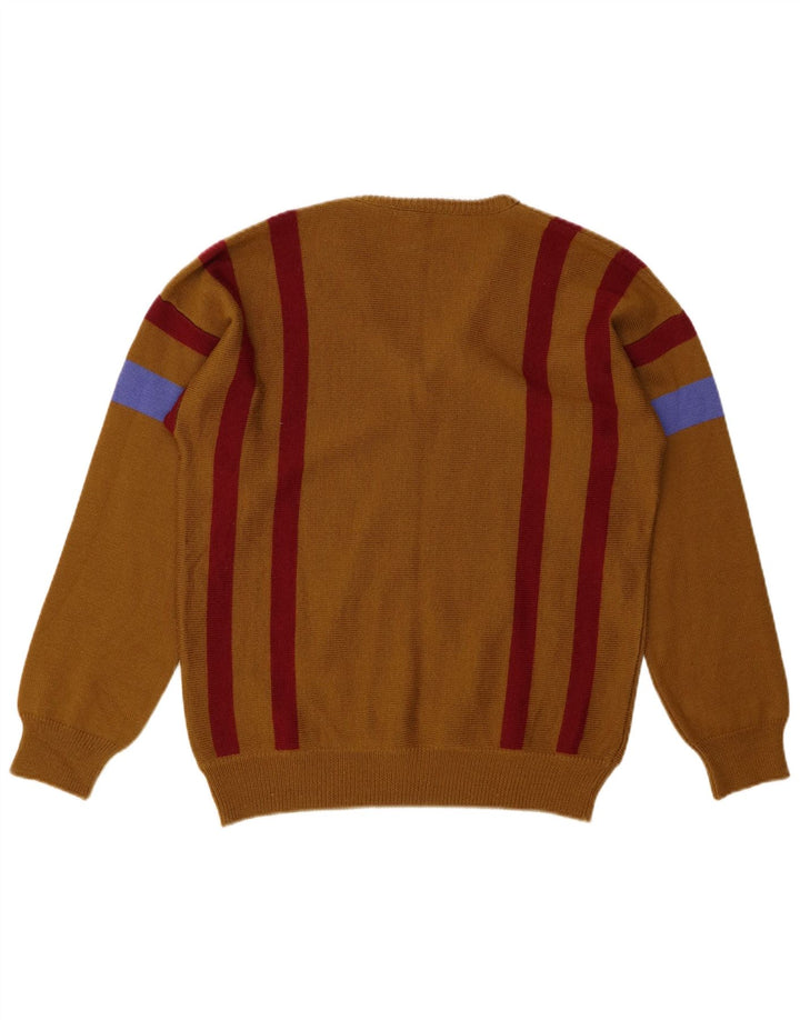 4 CASTELLA Herren-Pullover mit V-Ausschnitt IT 50 Mittelbraun gestreifte Wolle