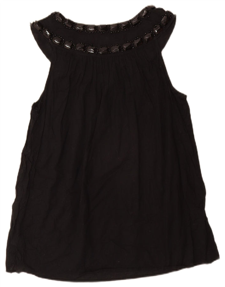 MICHAEL KORS Ärmelloses Damen-Blusenoberteil UK 12 Mittelschwarze Baumwolle