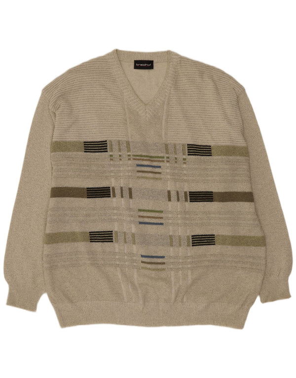 Breidhof Herren-Pullover mit V-Ausschnitt, 2XL, grün gestreift, Baumwolle