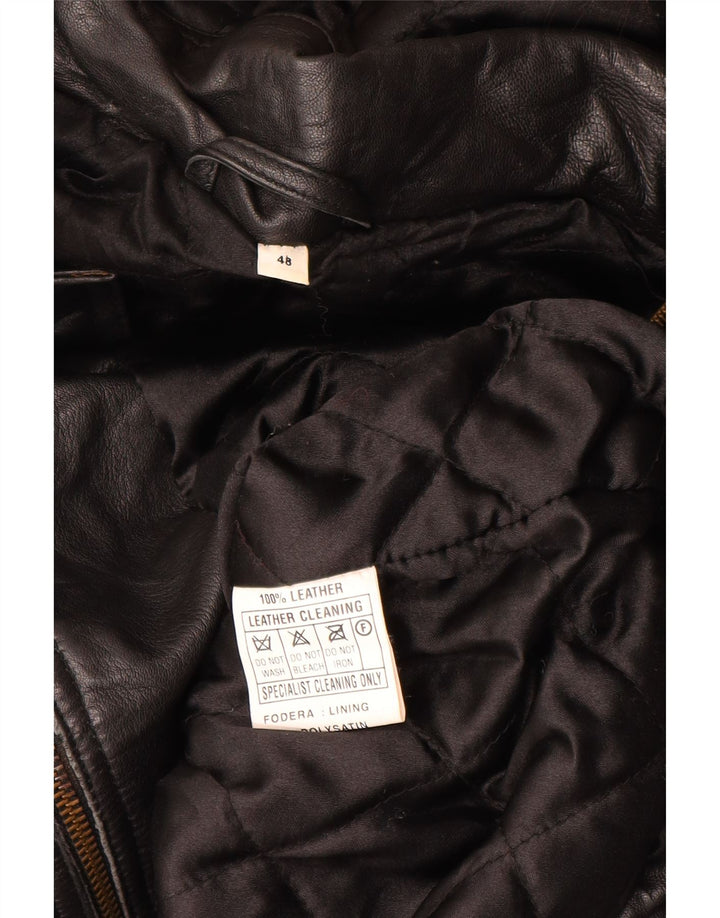 Vintage Damen-Lederjacke mit Kapuze, übergroß, Größe 48, XL, schwarzes Leder