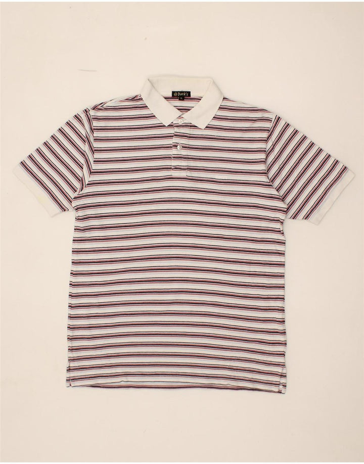 DACK'S Mens Polo Shirt XL White Striped Cotton Vintage Dack's and Second-Hand Dack's from Messina Hembry 