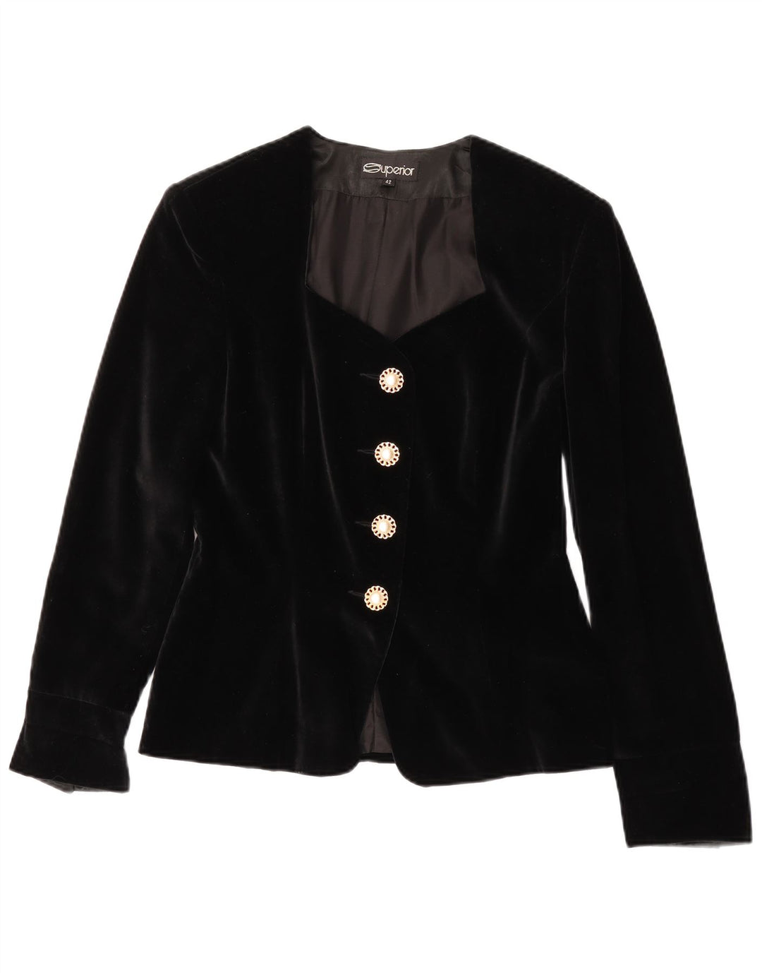 Superior Damen 4-Knopf-Velours-2-teiliges Rockset IT 42 Medium W28 Schwarz