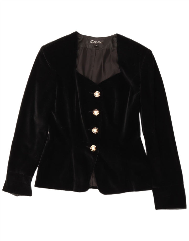 Superior Damen 4-Knopf-Velours-2-teiliges Rockset IT 42 Medium W28 Schwarz