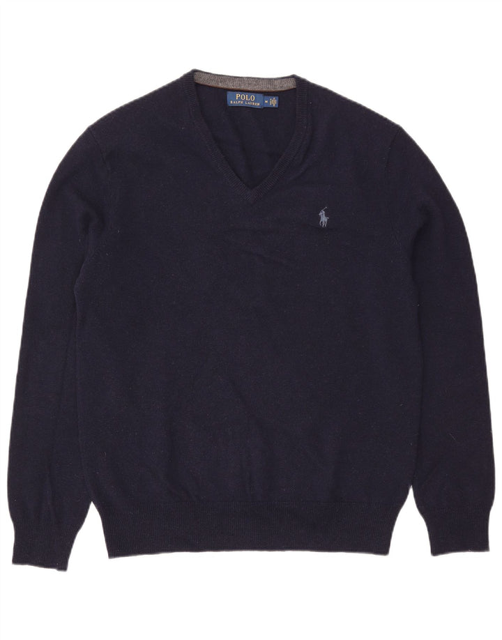 Polo Ralph Lauren Herren-Pullover mit V-Ausschnitt, mittelmarineblaue Wolle