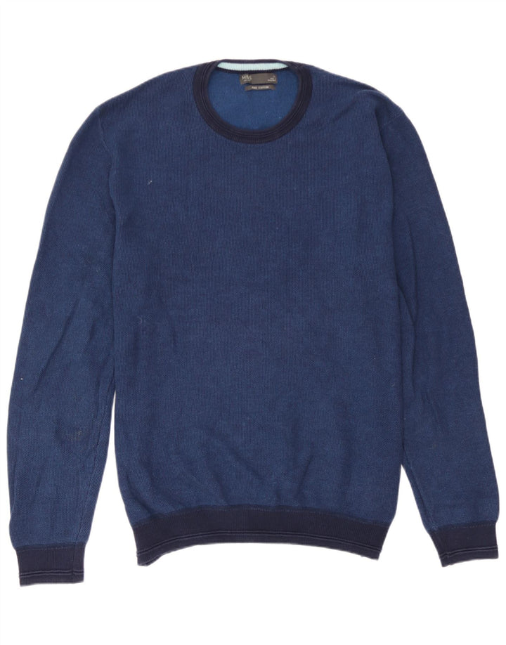 Marks & Spencer Herren-Pullover mit Rundhalsausschnitt, XL, blaue Baumwolle