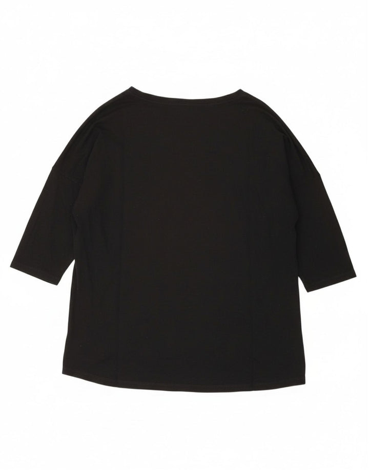 CHAMPION Womens Longline Graphic Top 3/4 Sleeve UK 16 Large Black