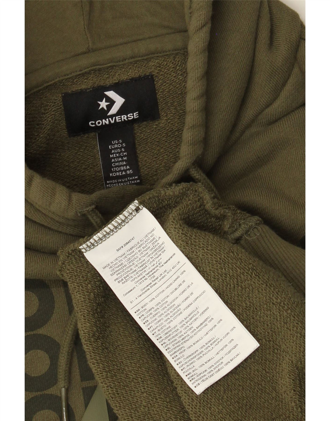 Converse Herren-Kapuzenpullover mit Grafik, Größe S, Khaki, Baumwolle