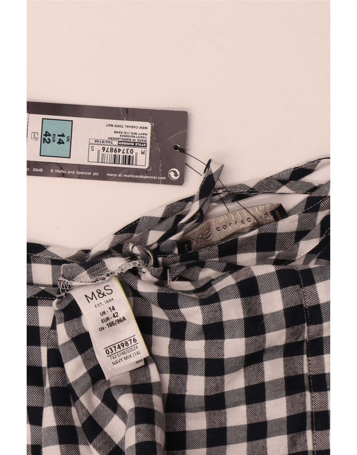 Marks & Spencer Damen-Blusenoberteil, UK-Größe 44, Größe L, Marineblau, Gingham-Baumwolle
