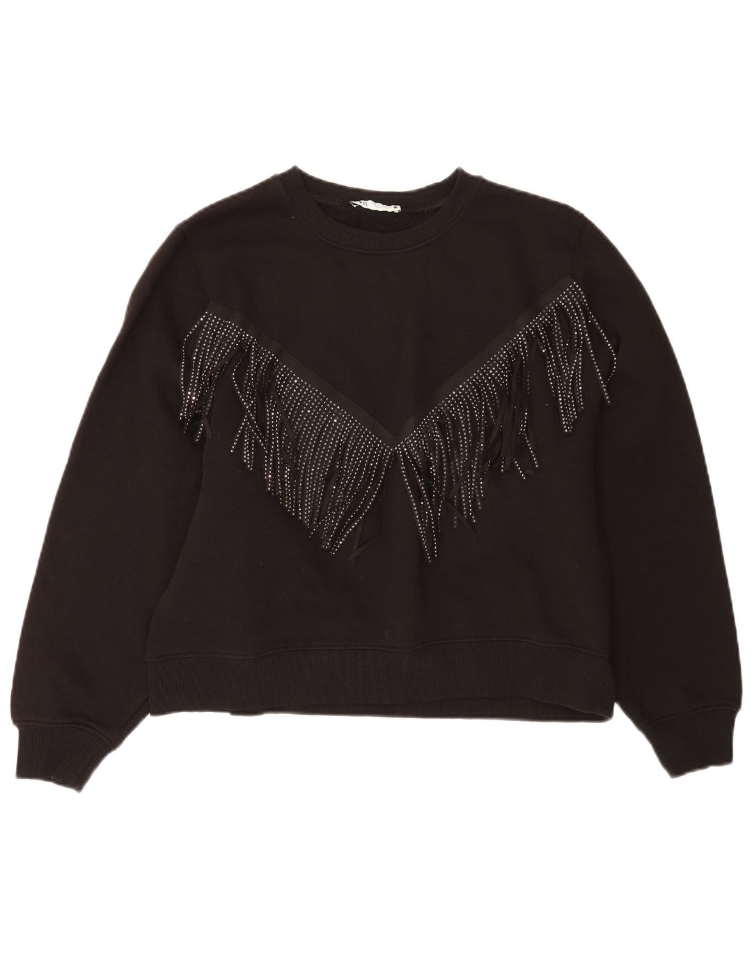 Zara Damen Crop Oversized Sweatshirt Pullover UK 14 Mittelschwarze Baumwolle