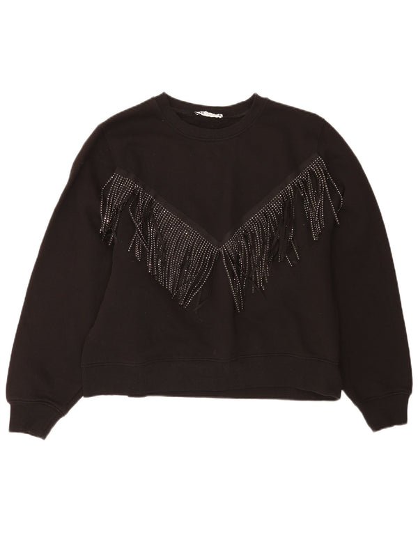 Zara Damen Crop Oversized Sweatshirt Pullover UK 14 Mittelschwarze Baumwolle