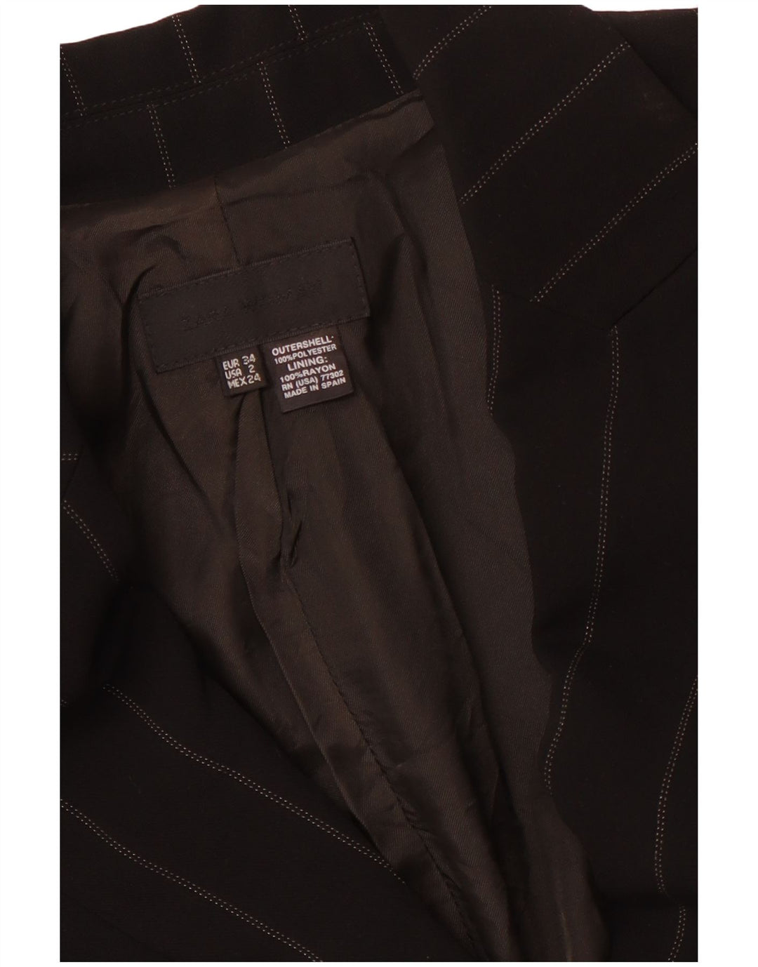 ZARA Damen 1-Knopf-Blazerjacke EU 34 2XS Schwarz gestreiftes Polyester