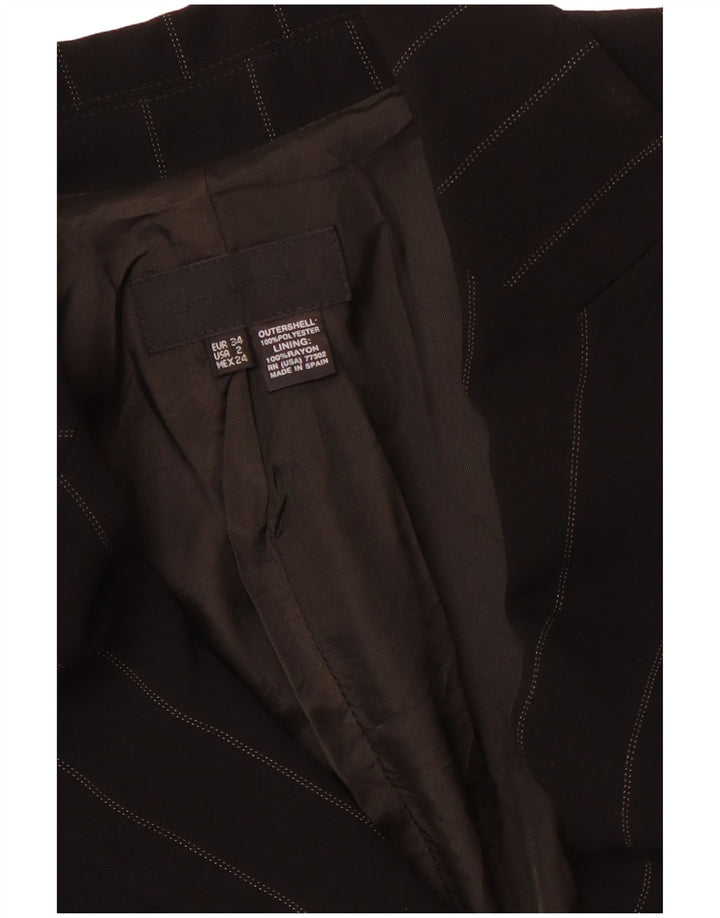 ZARA Damen 1-Knopf-Blazerjacke EU 34 2XS Schwarz gestreiftes Polyester