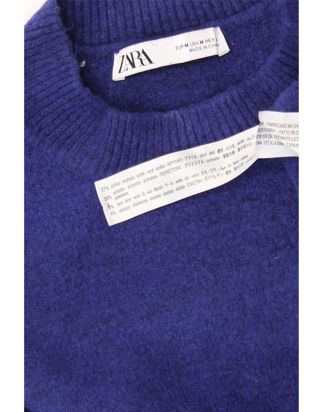 Zara Damen Übergroßer Pullover mit Rundhalsausschnitt, UK 14, mittelblaues Acryl