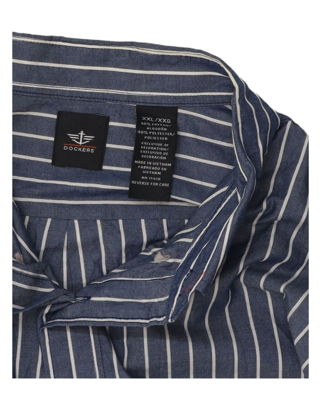 DOCKERS Mens Shirt 2XL Navy Blue Pinstripe Cotton Vintage Dockers and Second-Hand Dockers from Messina Hembry 