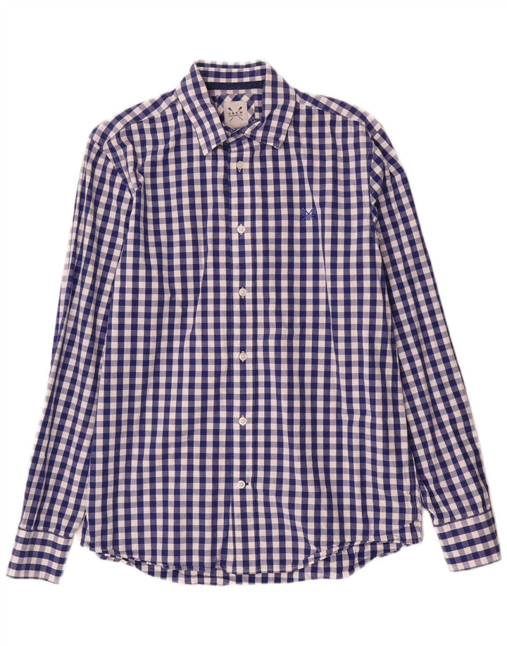 Crew Clothing Herren-Hemd, klein, blau, Gingham-Baumwolle