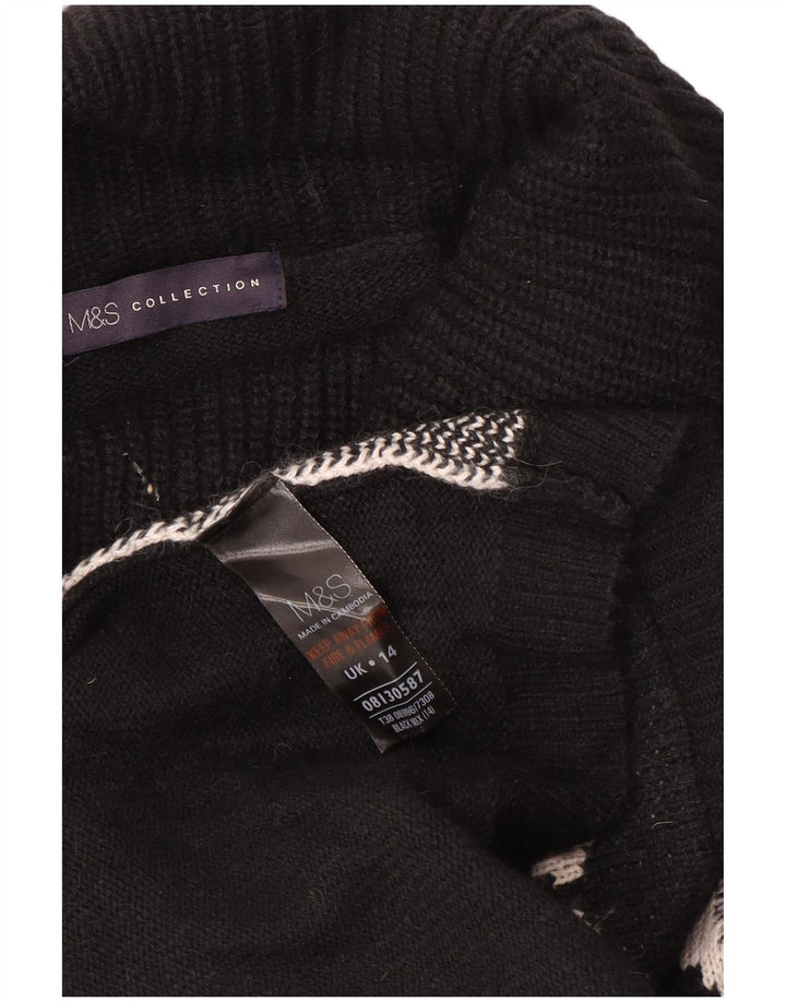 Marks & Spencer Damen-Pullover mit Rollkragen, Gr. 14, Mittelschwarz mit Blumenmuster