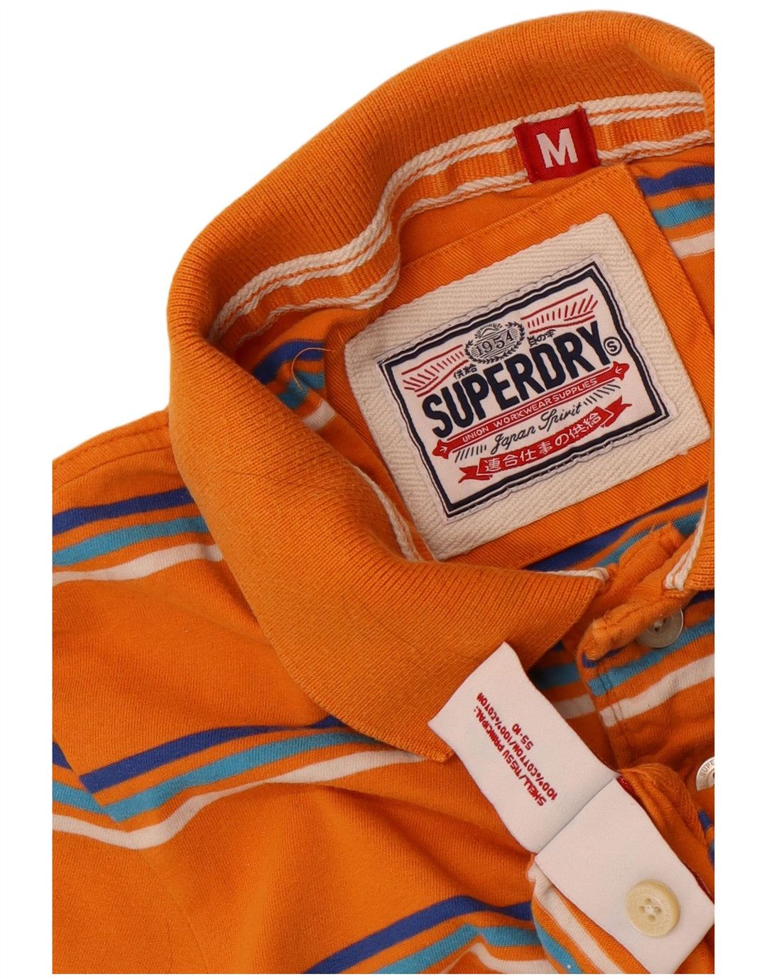 Superdry Herren-Poloshirt aus mittelorange gestreifter Baumwolle mit Grafik