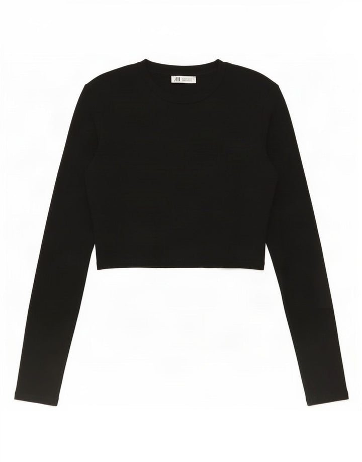 Zara Damen Crop Top Langarm UK 12 Medium Schwarz